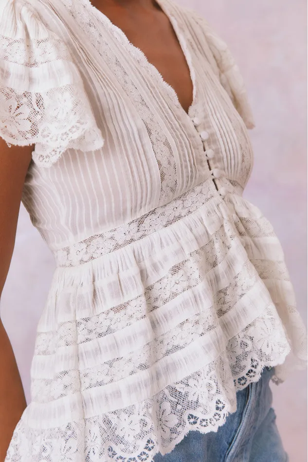 Women LoveShackFancy Tops Quinella Top True White Women LoveShackFancy Tops Quinella Top True White