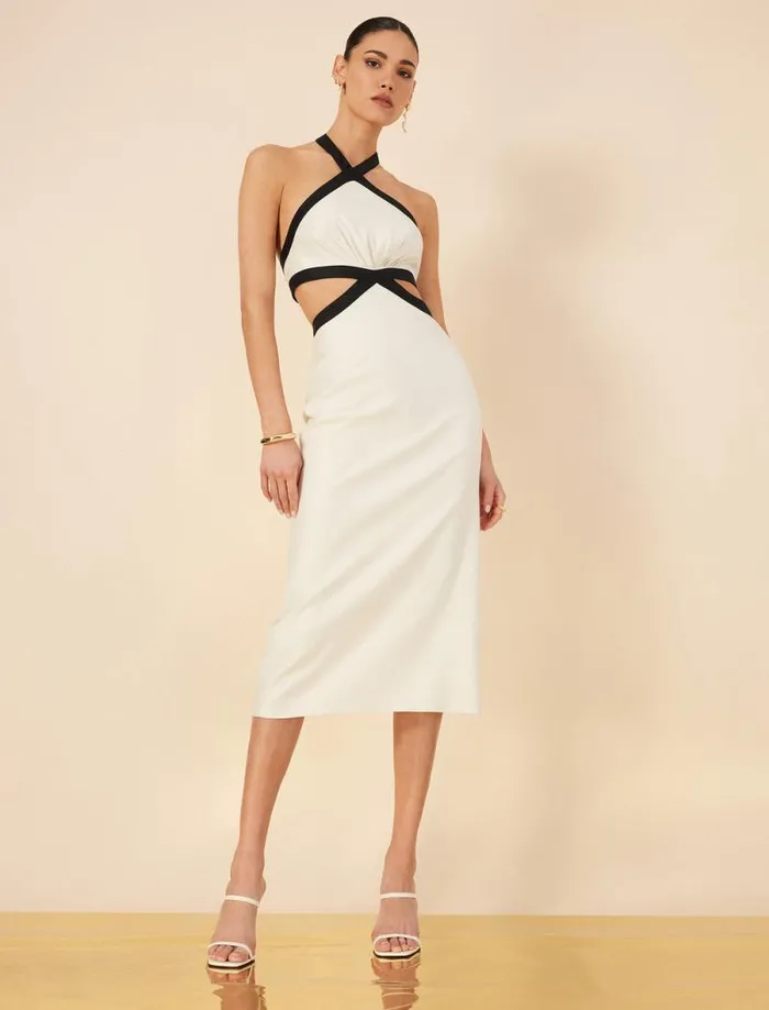 Women Lula Contrast Trim Midi Dress White Combo BCBG Dresses