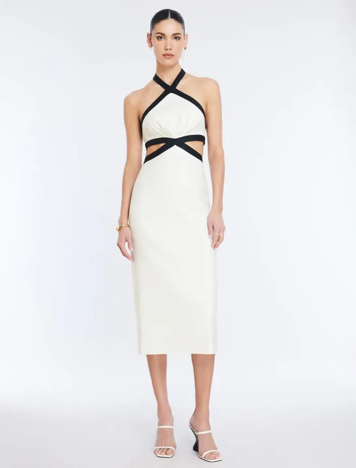 Women Lula Contrast Trim Midi Dress White Combo BCBG Dresses