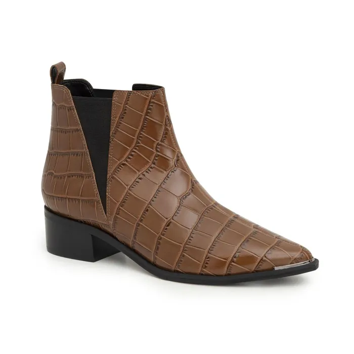 Women Marc Fisher Booties Yale Pointy Toe Chelsea Bootie Brown Croco