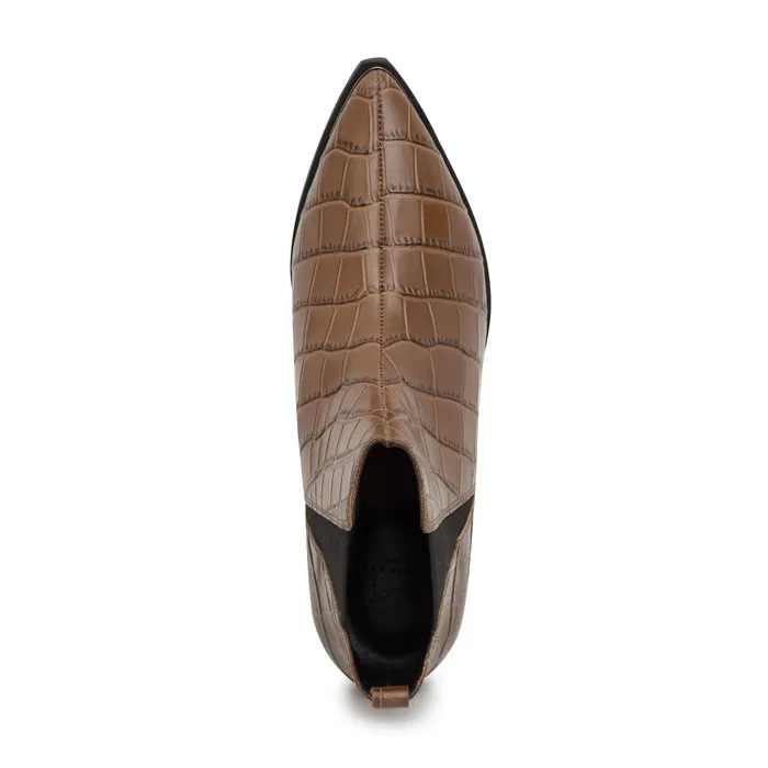 Women Marc Fisher Booties Yale Pointy Toe Chelsea Bootie Brown Croco