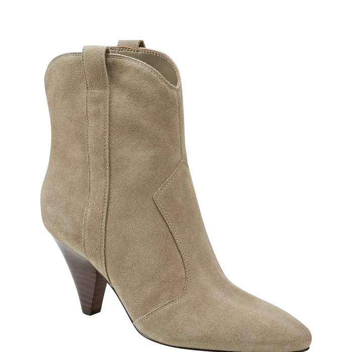 Women Marc Fisher Casual Boots Carissa Heeled Western Bootie Natural Suede
