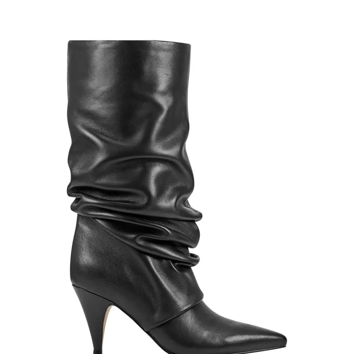 Women Marc Fisher Dress Boots Paityn Scrunch Dress Boot Black Leather