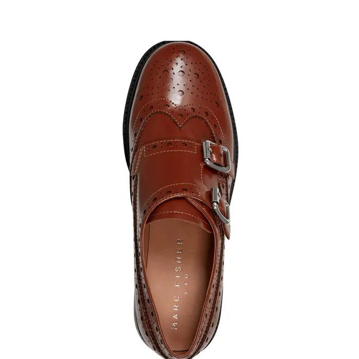 Women Marc Fisher Loafers and Flats Parker Monkstrap Oxford Brown Leather