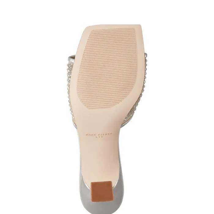 Women Marc Fisher Mules and Slides Delaney Studded Slide Sandal Platino Leather