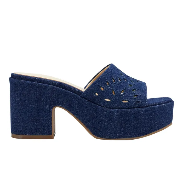 Women Marc Fisher Mules and Slides Foreva Platform Slide Sandal Denim