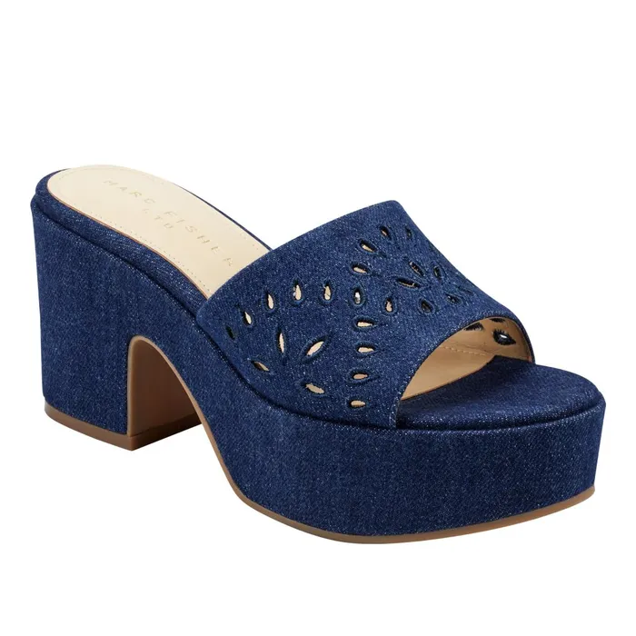 Women Marc Fisher Mules and Slides Foreva Platform Slide Sandal Denim