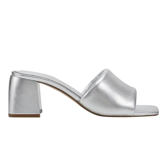 Women Marc Fisher Mules and Slides Nombra Block Heel Slide Sandal Silver