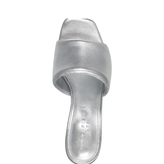 Women Marc Fisher Mules and Slides Nombra Block Heel Slide Sandal Silver