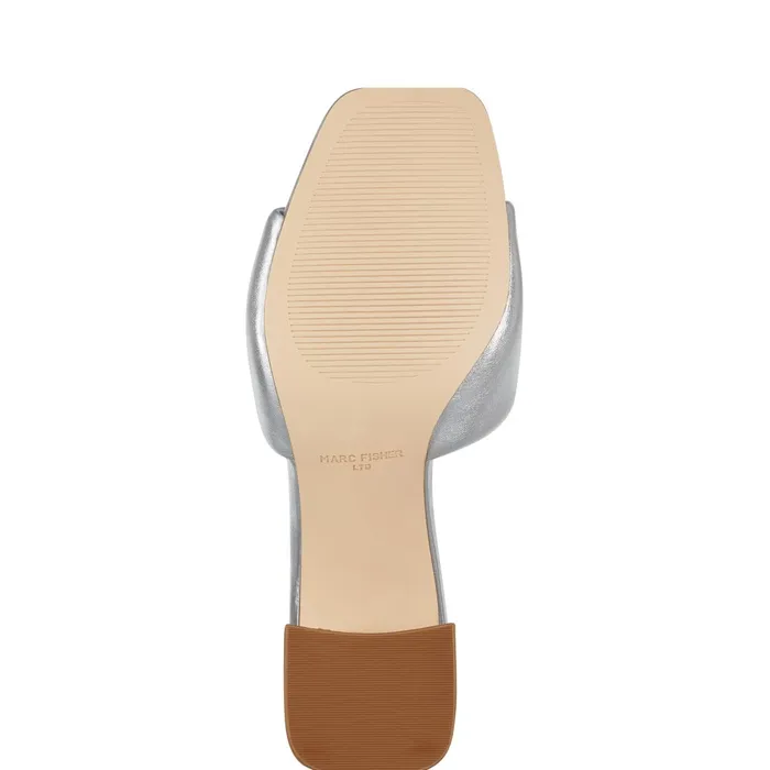 Women Marc Fisher Mules and Slides Nombra Block Heel Slide Sandal Silver