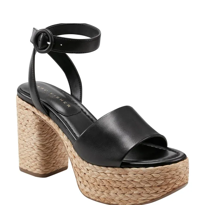 Women Marc Fisher Sandals Palyca Platform Espadrille Sandal Black Leather