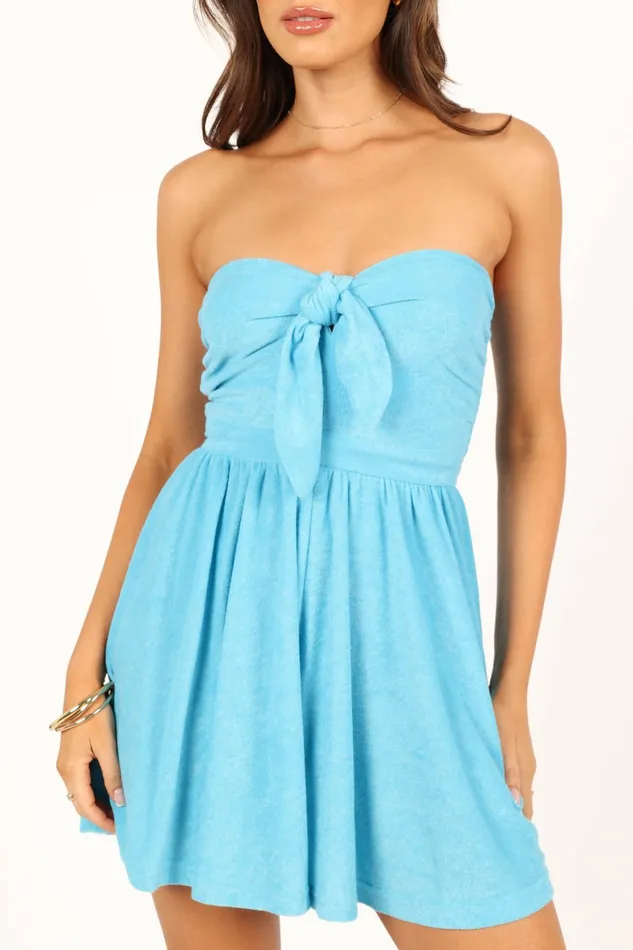 Women Marie Tie Front Romper Blue Jumpsuits and Rompers Petal and Pup
