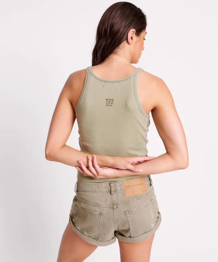 Women MATCHA ONE TEASPOON RIB SINGLET One Teaspoon Tees and Tanks Women MATCHA ONE TEASPOON RIB SINGLET One Teaspoon Tees and Tanks