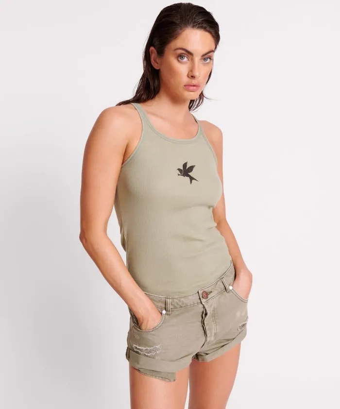 Women MATCHA ONE TEASPOON RIB SINGLET One Teaspoon Tees and Tanks Women MATCHA ONE TEASPOON RIB SINGLET One Teaspoon Tees and Tanks