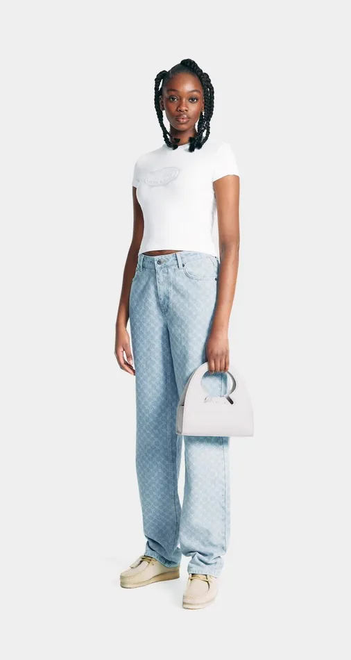 Women Mid Blue Avery Monogram Jeans Daily Paper Pants Women Mid Blue Avery Monogram Jeans Daily Paper Pants