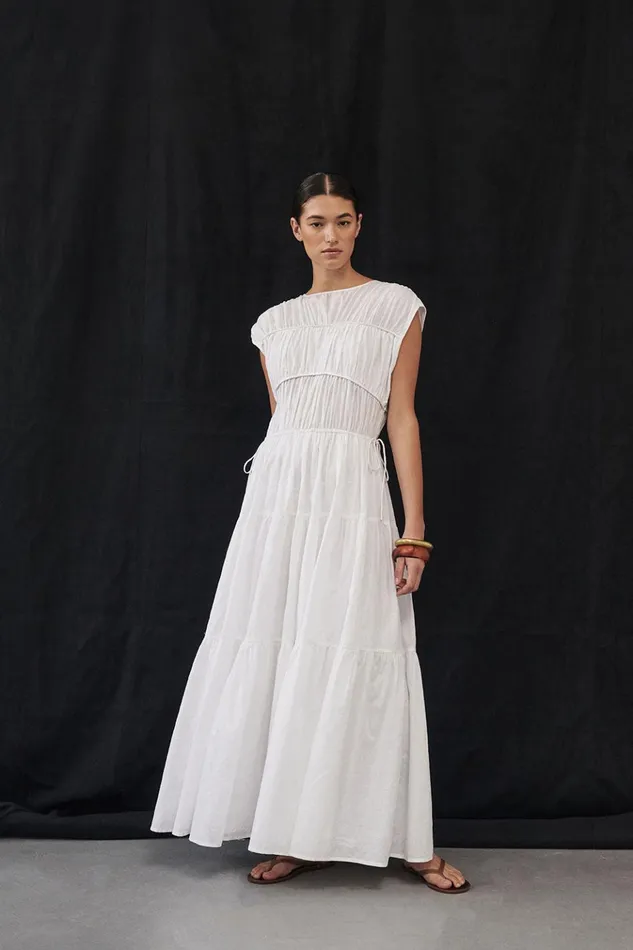 Women Midi Dresses DISSH FLYNN WHITE LINEN BLEND MIDI DRESS