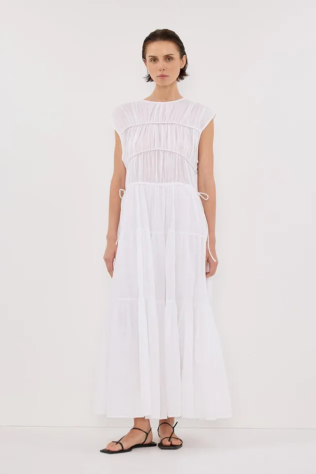 Women Midi Dresses DISSH FLYNN WHITE LINEN BLEND MIDI DRESS