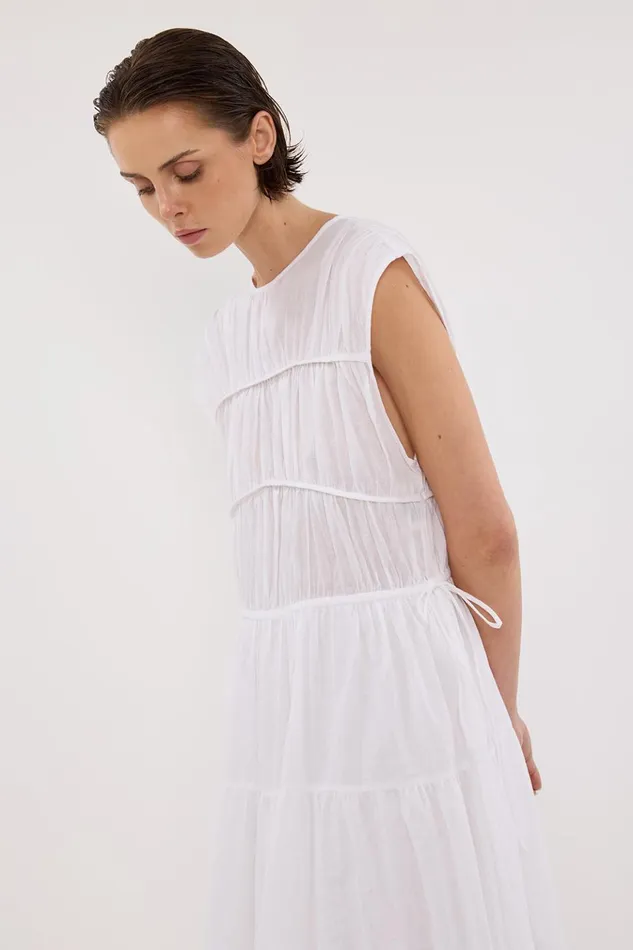 Women Midi Dresses DISSH FLYNN WHITE LINEN BLEND MIDI DRESS