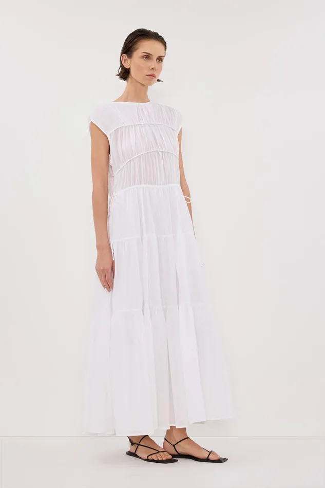 Women Midi Dresses DISSH FLYNN WHITE LINEN BLEND MIDI DRESS