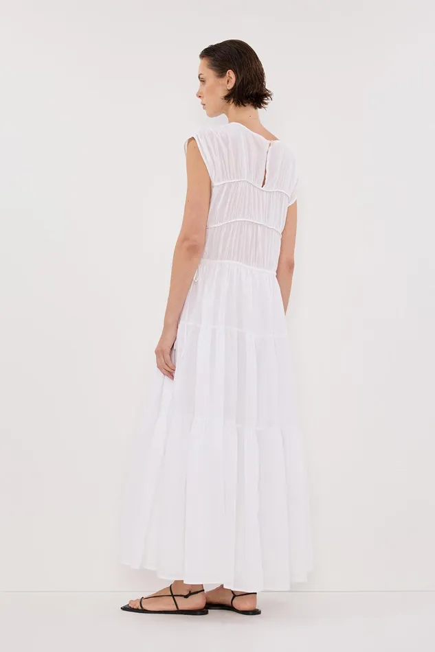 Women Midi Dresses DISSH FLYNN WHITE LINEN BLEND MIDI DRESS