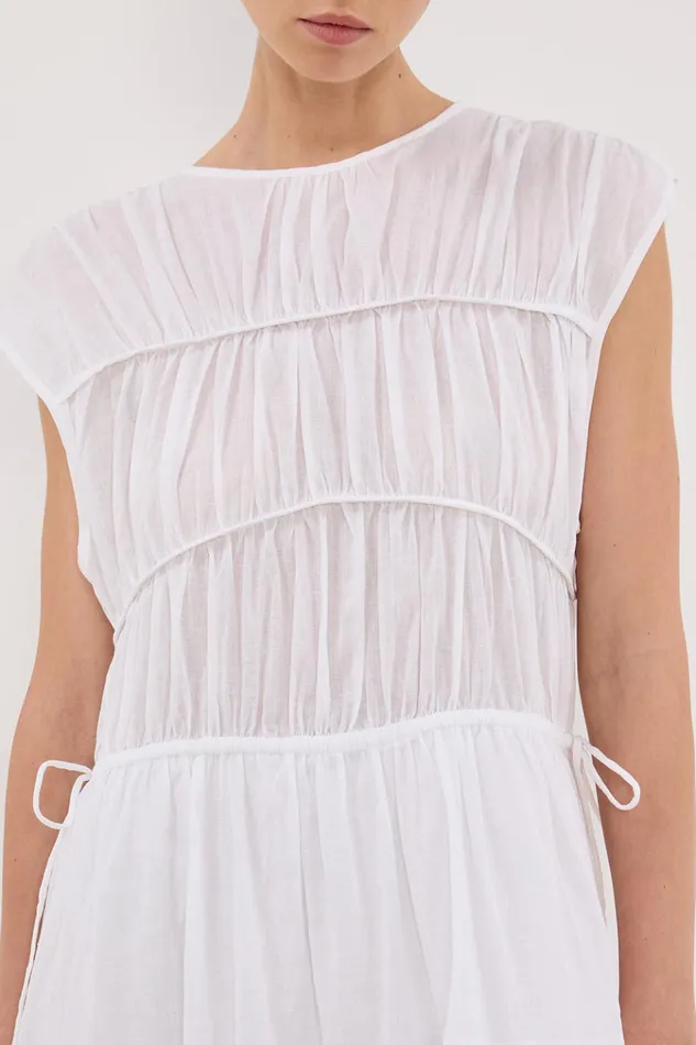 Women Midi Dresses DISSH FLYNN WHITE LINEN BLEND MIDI DRESS