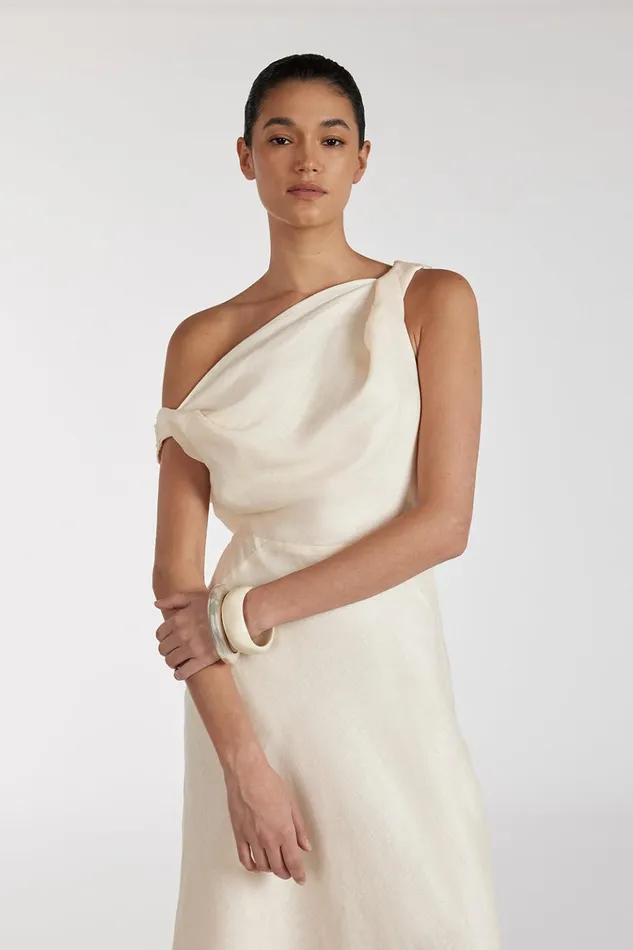 Women Midi Dresses DISSH JOELLE CREAM LINEN MIDI DRESS