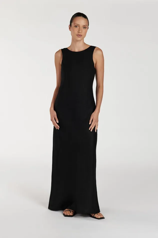 Women Midi Dresses DISSH LYRA BLACK LINEN MIDI DRESS