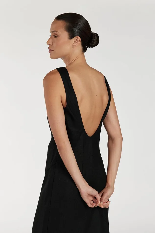 Women Midi Dresses DISSH LYRA BLACK LINEN MIDI DRESS