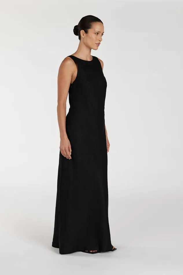 Women Midi Dresses DISSH LYRA BLACK LINEN MIDI DRESS