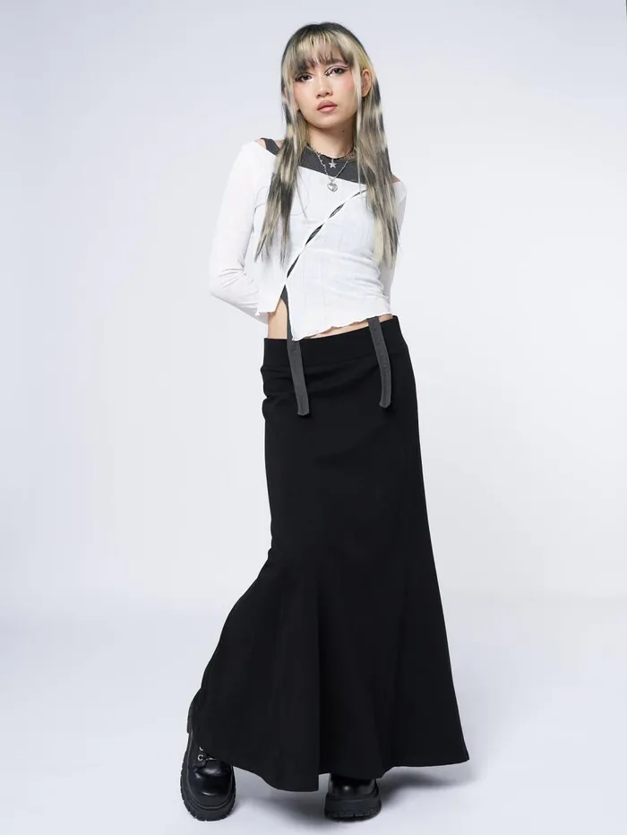 Women Minga London Bottoms Aria Black Lined Maxi Skirt