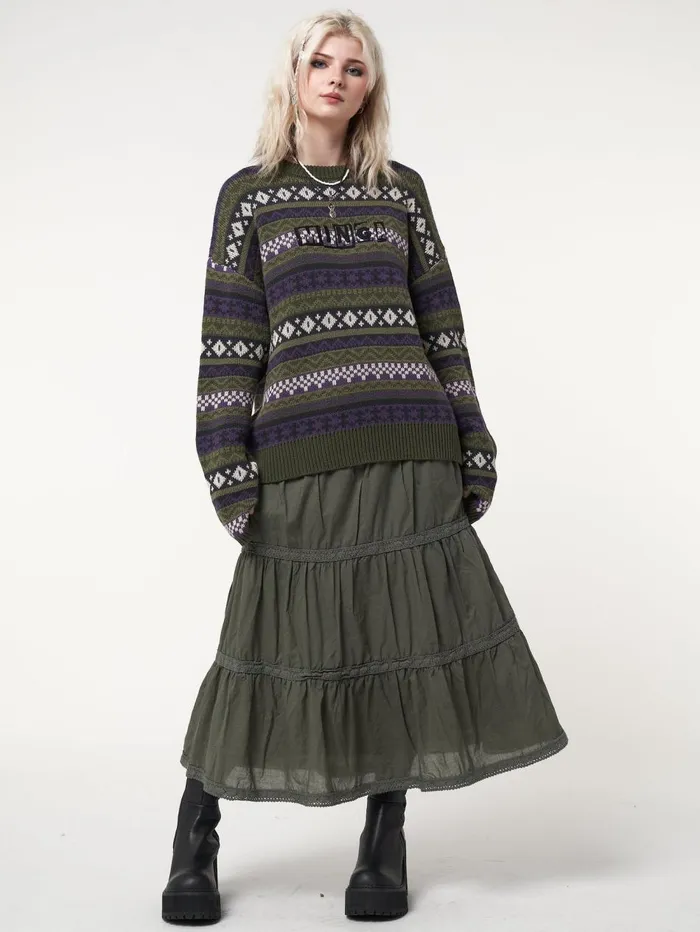 Women Minga London Bottoms Foggy Green Ruffle Lace Maxi Skirt
