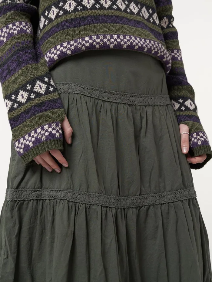 Women Minga London Bottoms Foggy Green Ruffle Lace Maxi Skirt