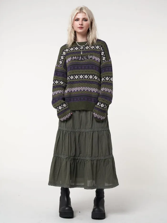 Women Minga London Bottoms Foggy Green Ruffle Lace Maxi Skirt