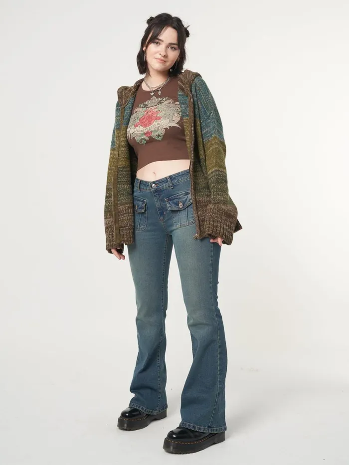 Women Minga London Bottoms Jade Overdye Front Pocket Flare Jeans