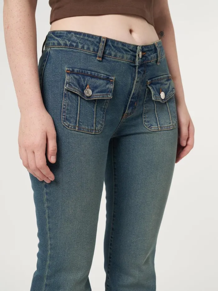 Women Minga London Bottoms Jade Overdye Front Pocket Flare Jeans