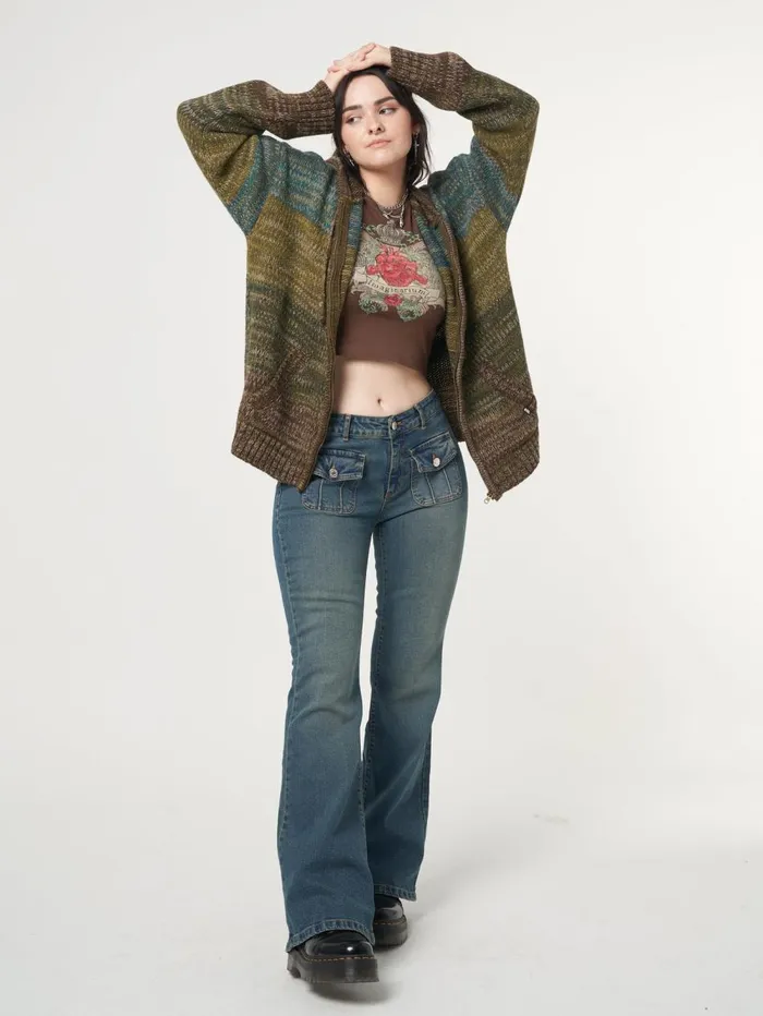 Women Minga London Bottoms Jade Overdye Front Pocket Flare Jeans