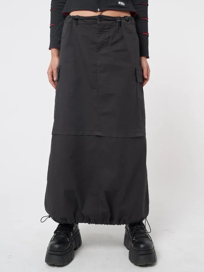 Women Minga London Bottoms Ruby Black Maxi Tech Cargo Skirt