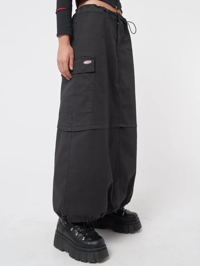 Women Minga London Bottoms Ruby Black Maxi Tech Cargo Skirt
