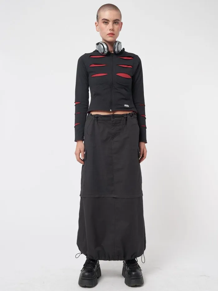 Women Minga London Bottoms Ruby Black Maxi Tech Cargo Skirt