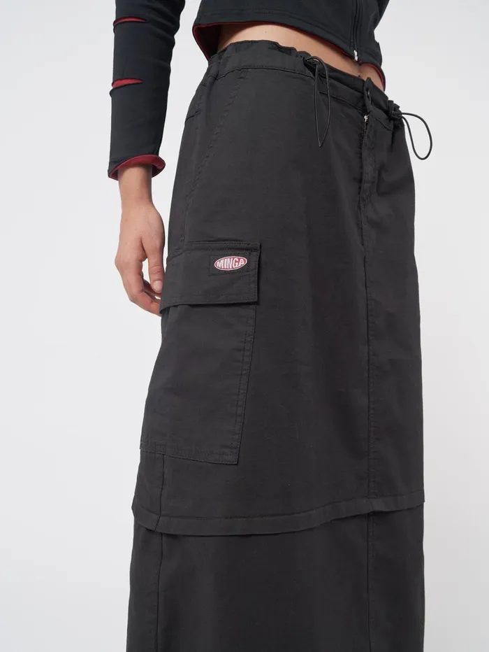 Women Minga London Bottoms Ruby Black Maxi Tech Cargo Skirt