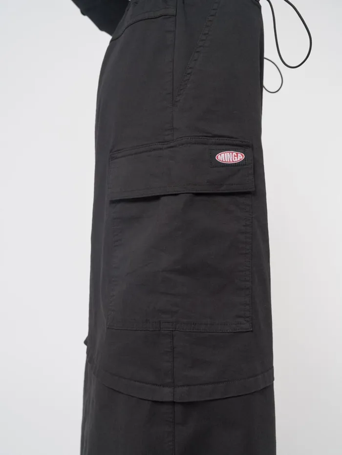 Women Minga London Bottoms Ruby Black Maxi Tech Cargo Skirt