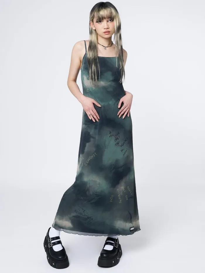 Women Minga London Dresses Eden Green Mesh Maxi Dress