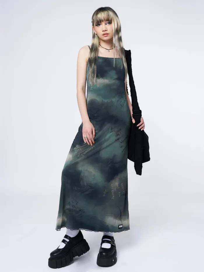 Women Minga London Dresses Eden Green Mesh Maxi Dress
