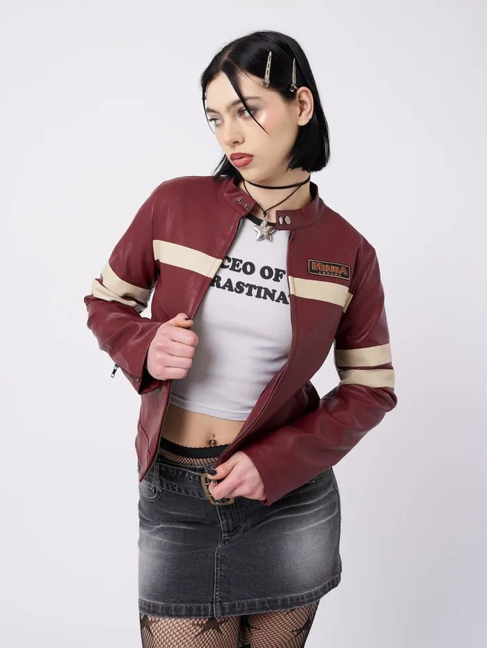 Women Minga London Jackets and Cardigans Chiara Red Vegan Racer Jacket