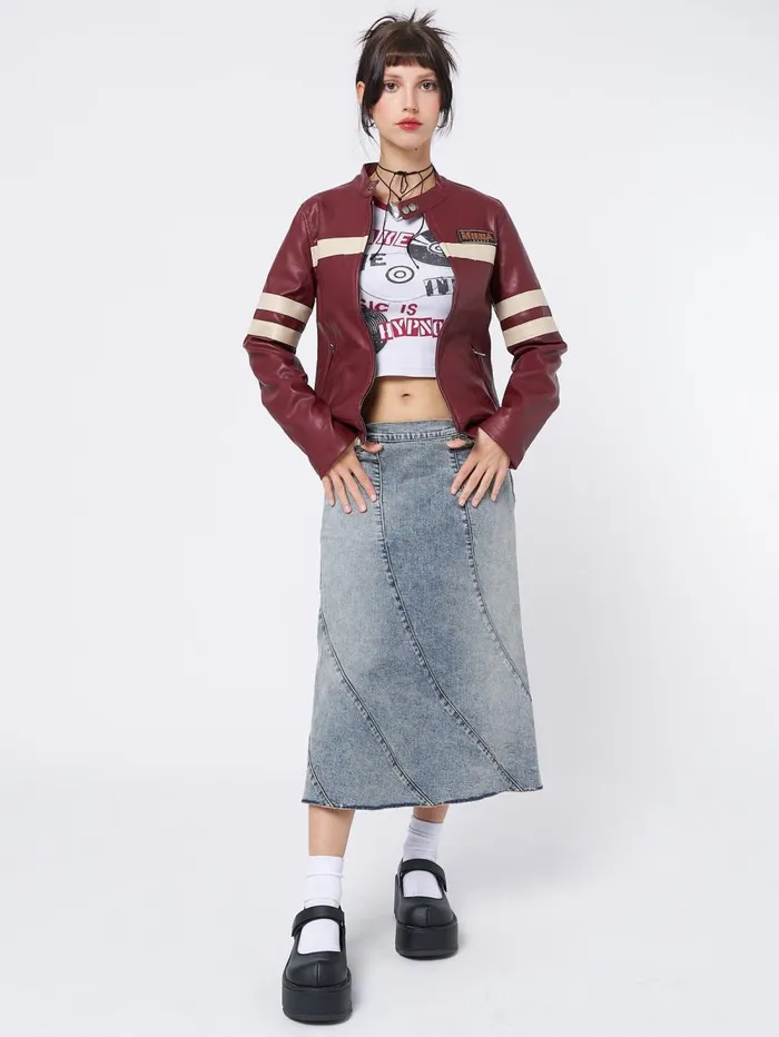 Women Minga London Jackets and Cardigans Chiara Red Vegan Racer Jacket
