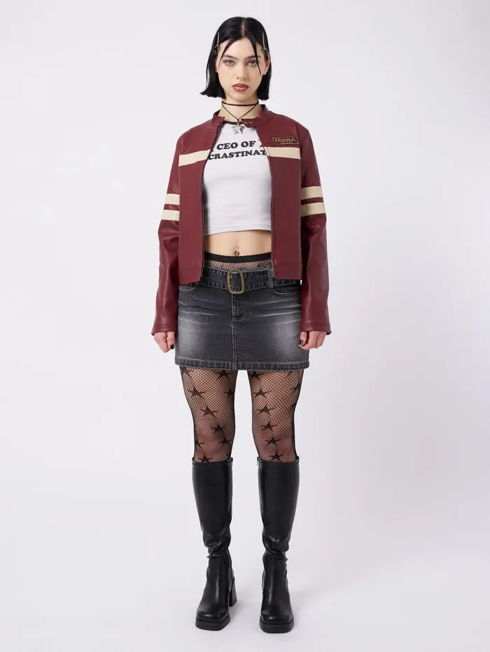 Women Minga London Jackets and Cardigans Chiara Red Vegan Racer Jacket