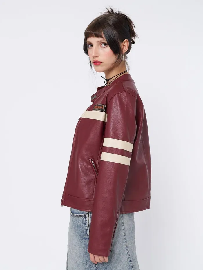 Women Minga London Jackets and Cardigans Chiara Red Vegan Racer Jacket