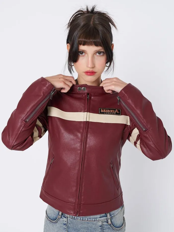 Women Minga London Jackets and Cardigans Chiara Red Vegan Racer Jacket