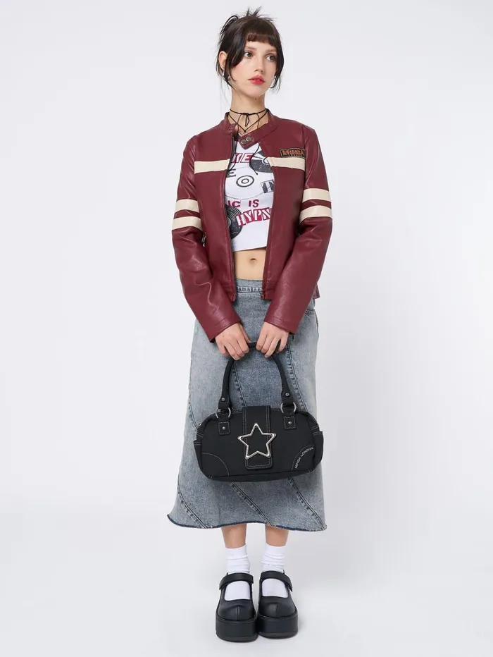 Women Minga London Jackets and Cardigans Chiara Red Vegan Racer Jacket