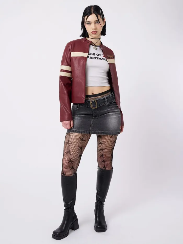 Women Minga London Jackets and Cardigans Chiara Red Vegan Racer Jacket
